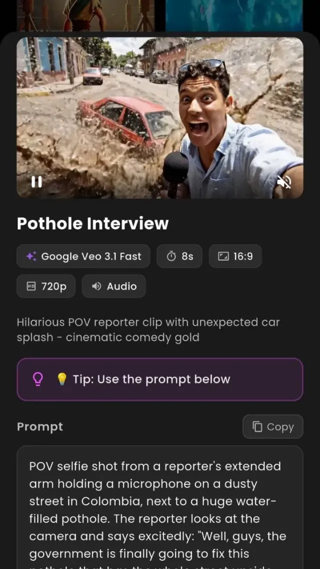 VIBE AI Video app screenshot framed like an iPhone device